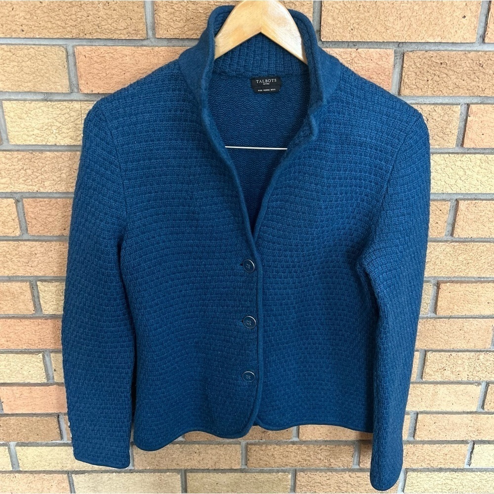 Talbots Women’s Pure Merino Wool Basket-Weave Knit Cardigan Sweater Petites